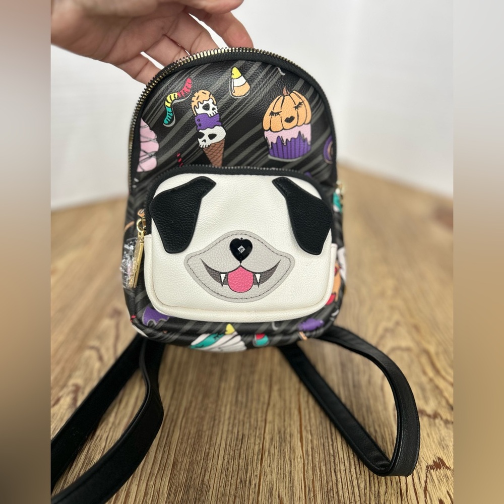 Betsey Johnson Dog Face Halloween Mini  Backpack with Colorful Candy Prints